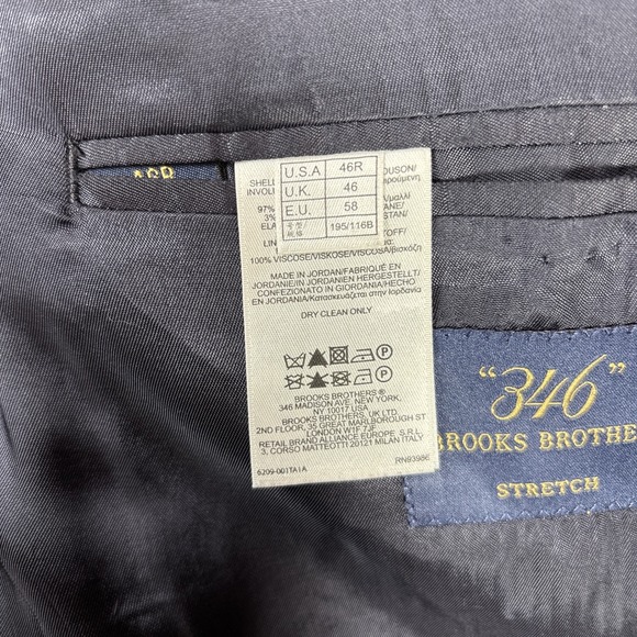 BROOKS BROTHERS 346 Men's Navy Blue Pin Striped Sport Coat Blazer Jacket Sz 46R - Picture 5 of 11